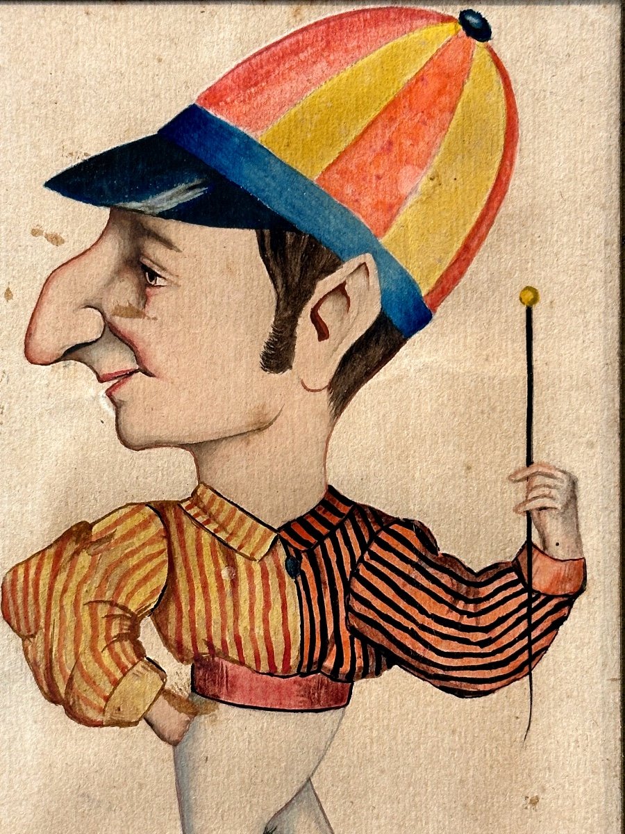 Rare 19th Century Watercolor Jockey Dandy Signed A.vaulon 1887 Horse Racing Equestrianism  -photo-3