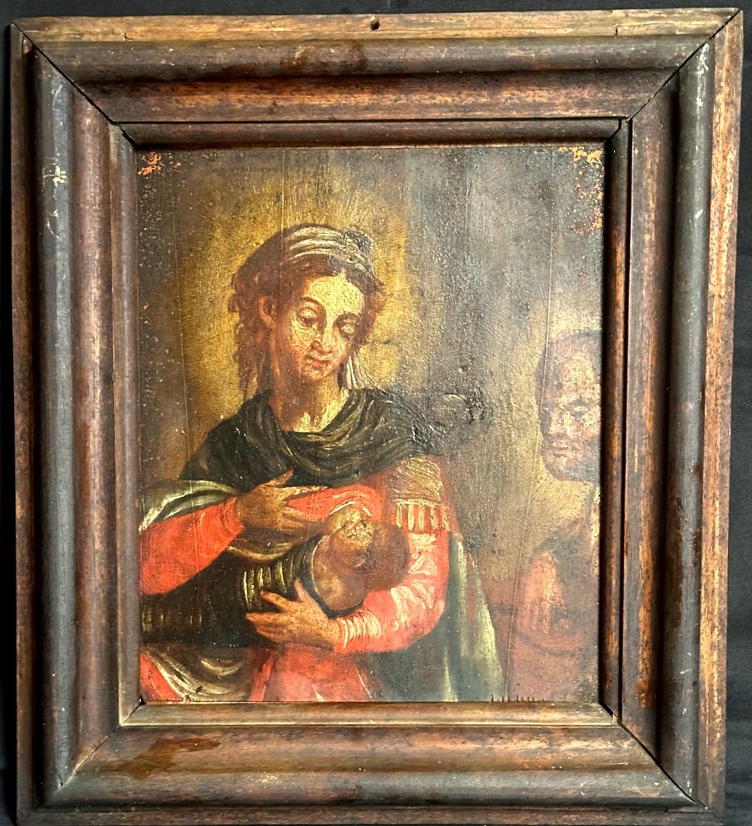 Huile sur bois XVIIIe Ou XVIIe Vierge à L’enfant Madone-photo-2