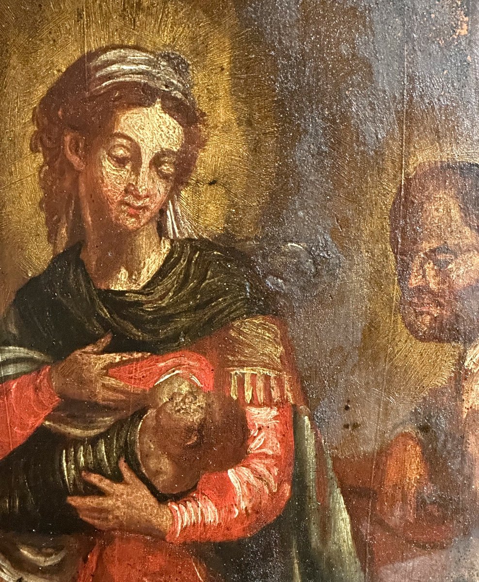 Huile sur bois XVIIIe Ou XVIIe Vierge à L’enfant Madone