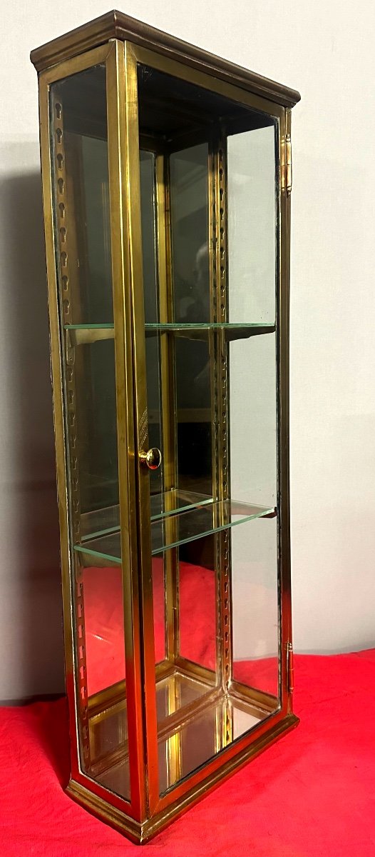 19th Century Shop Or Collector's Display Case 85cm In Brass, Glass And Mirror To Stand Or Hang-photo-2