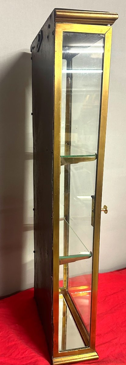 19th Century Shop Or Collector's Display Case 85cm In Brass, Glass And Mirror To Stand Or Hang-photo-4