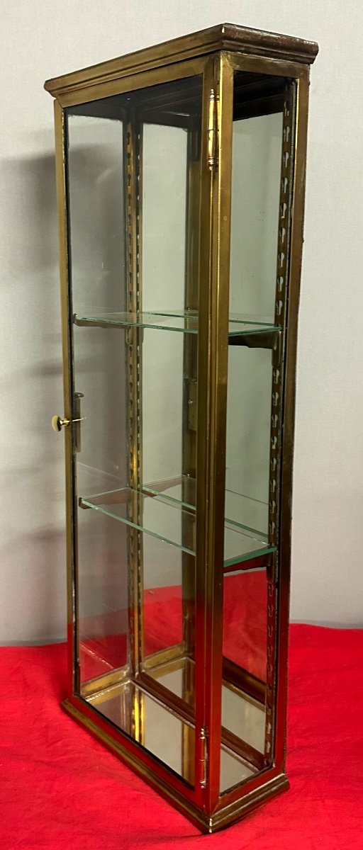 19th Century Shop Or Collector's Display Case 85cm In Brass, Glass And Mirror To Stand Or Hang-photo-4