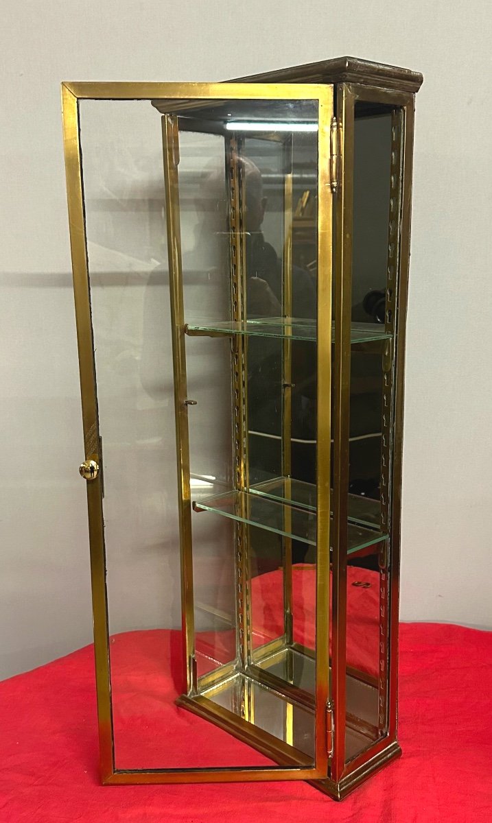 19th Century Shop Or Collector's Display Case 85cm In Brass, Glass And Mirror To Stand Or Hang-photo-5