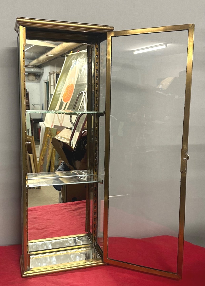 19th Century Shop Or Collector's Display Case 85cm In Brass, Glass And Mirror To Stand Or Hang-photo-6