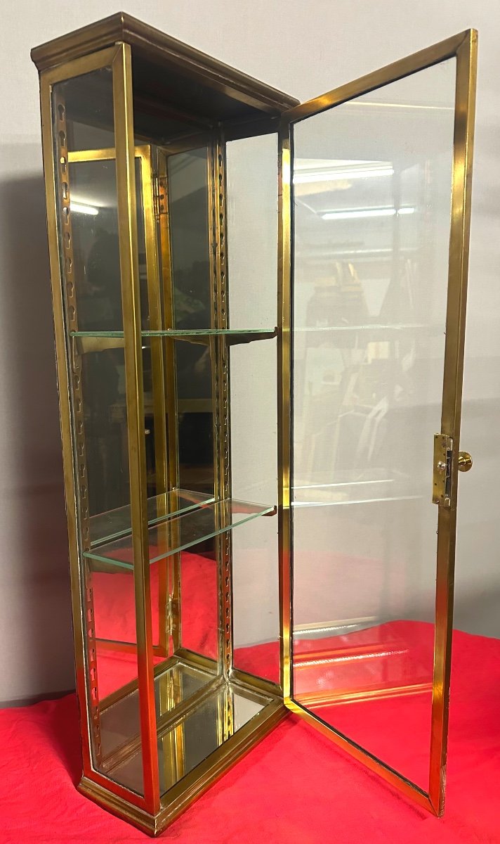 19th Century Shop Or Collector's Display Case 85cm In Brass, Glass And Mirror To Stand Or Hang