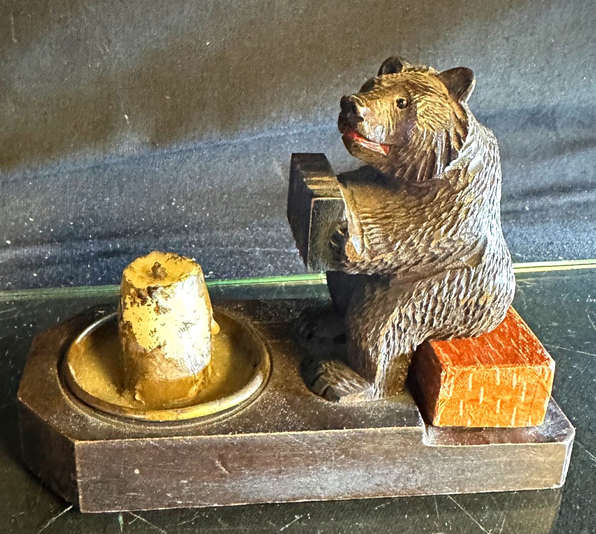 Rare 19th Century Black Forest Bear Candle Accordion Sculpture Swiss Brienz Very Good Condition /1-photo-5