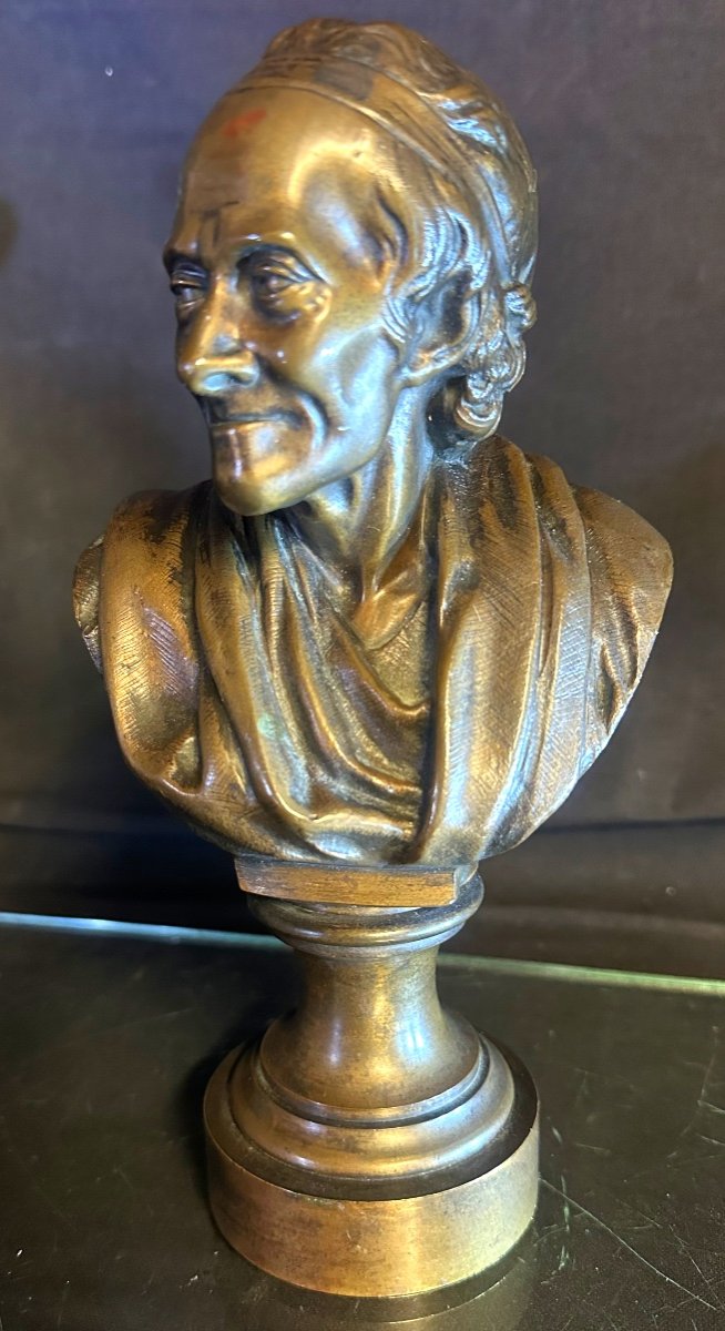 Bronze XIXe Voltaire d’après Houdon Fonte Achille Colas 1795-1859 22cm en très bon état  