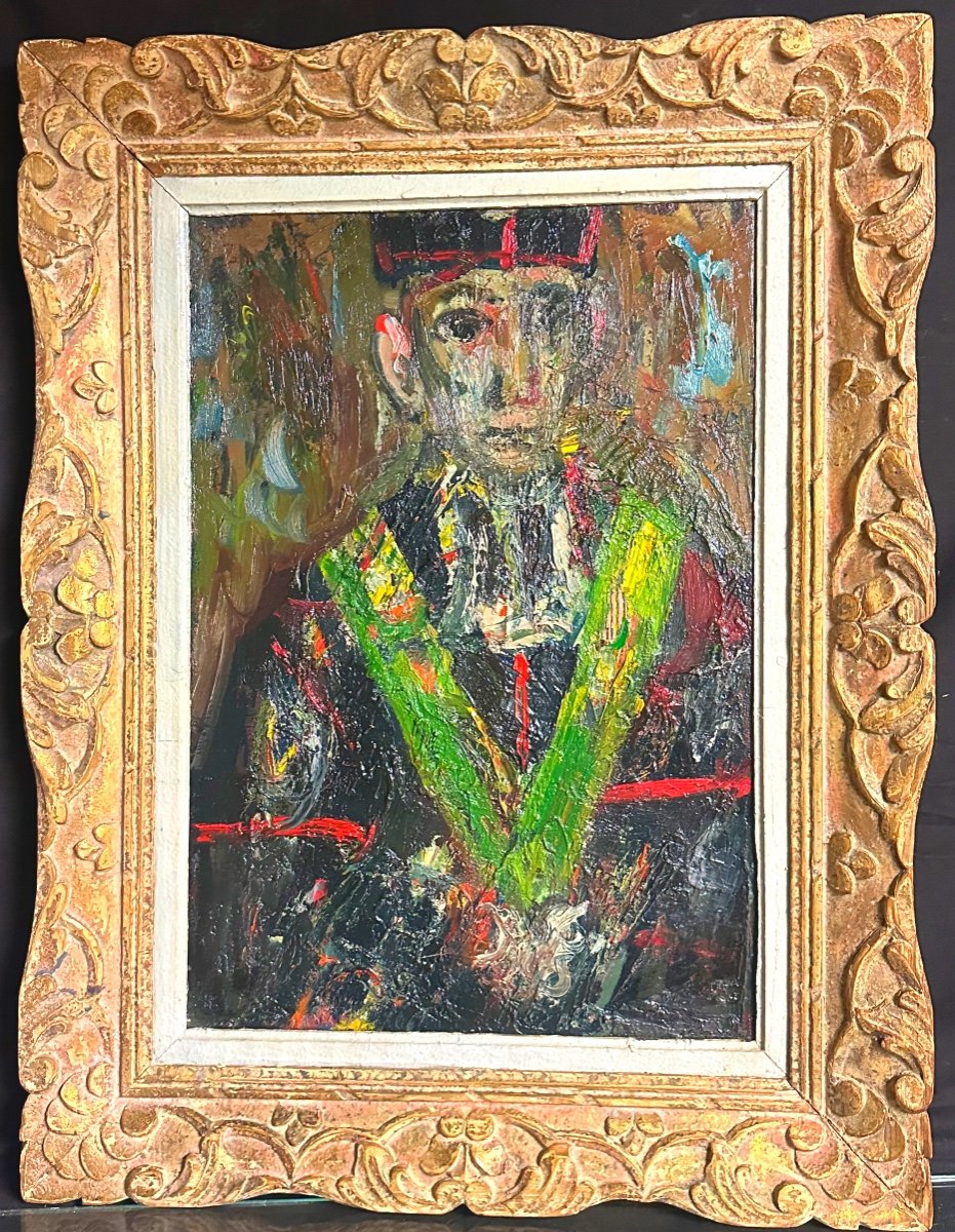 Large Oil Larry Rivers 1923-2002 Dlg Man Bust With Green Scarf 