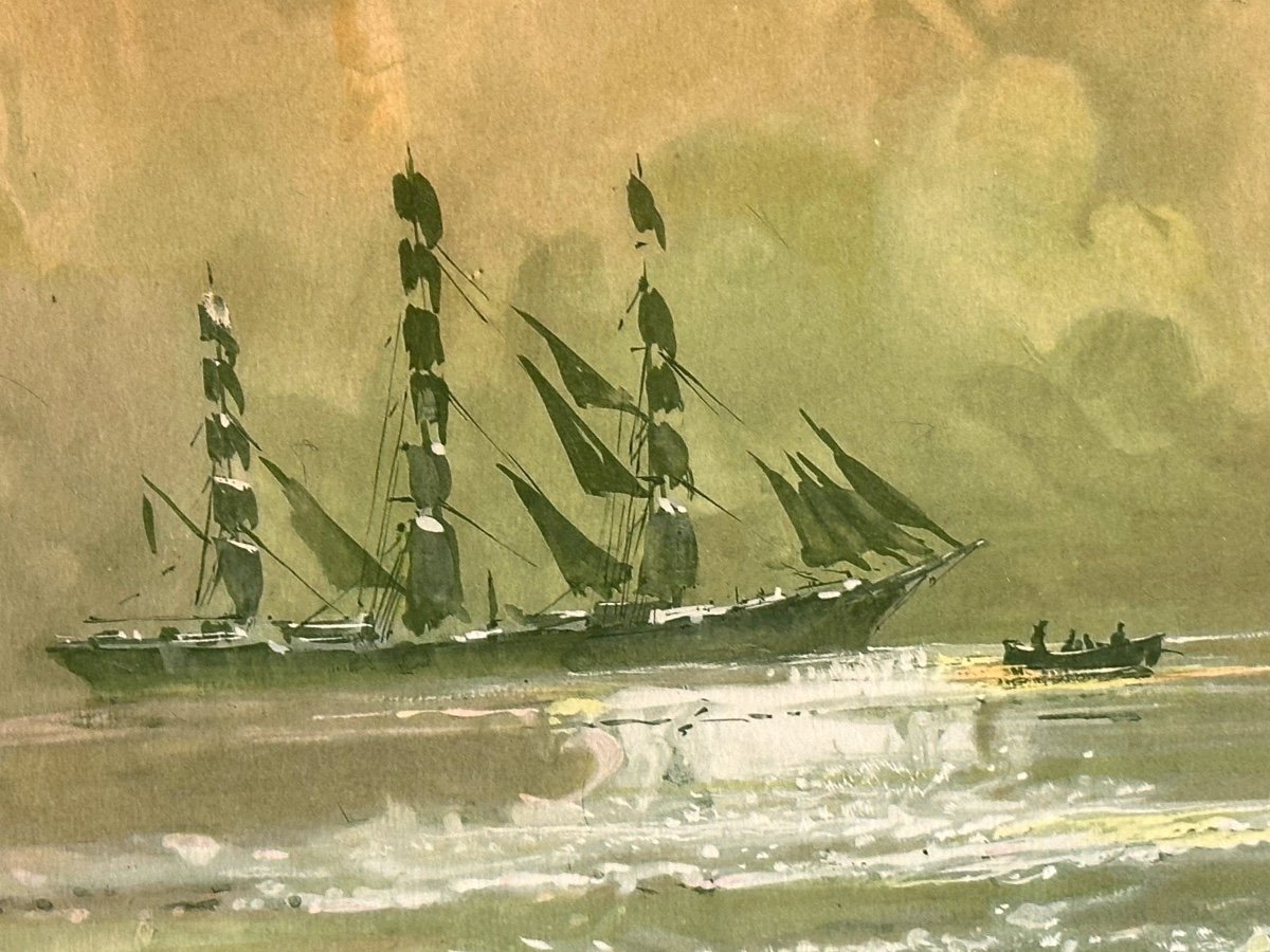 Marin Marie 1901-1987 Lithograph Colors Marine Three Masts Sailing Marin-marie Navigation-photo-4