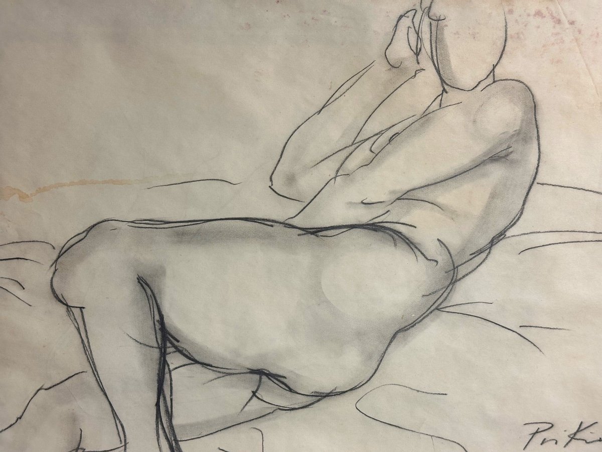 Franz Priking 1929-1979 Large Drawing Female Nude Signed /1-photo-3