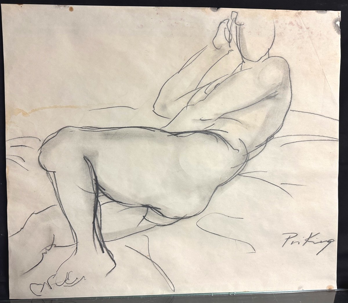 Franz Priking 1929-1979 Large Drawing Female Nude Signed /1