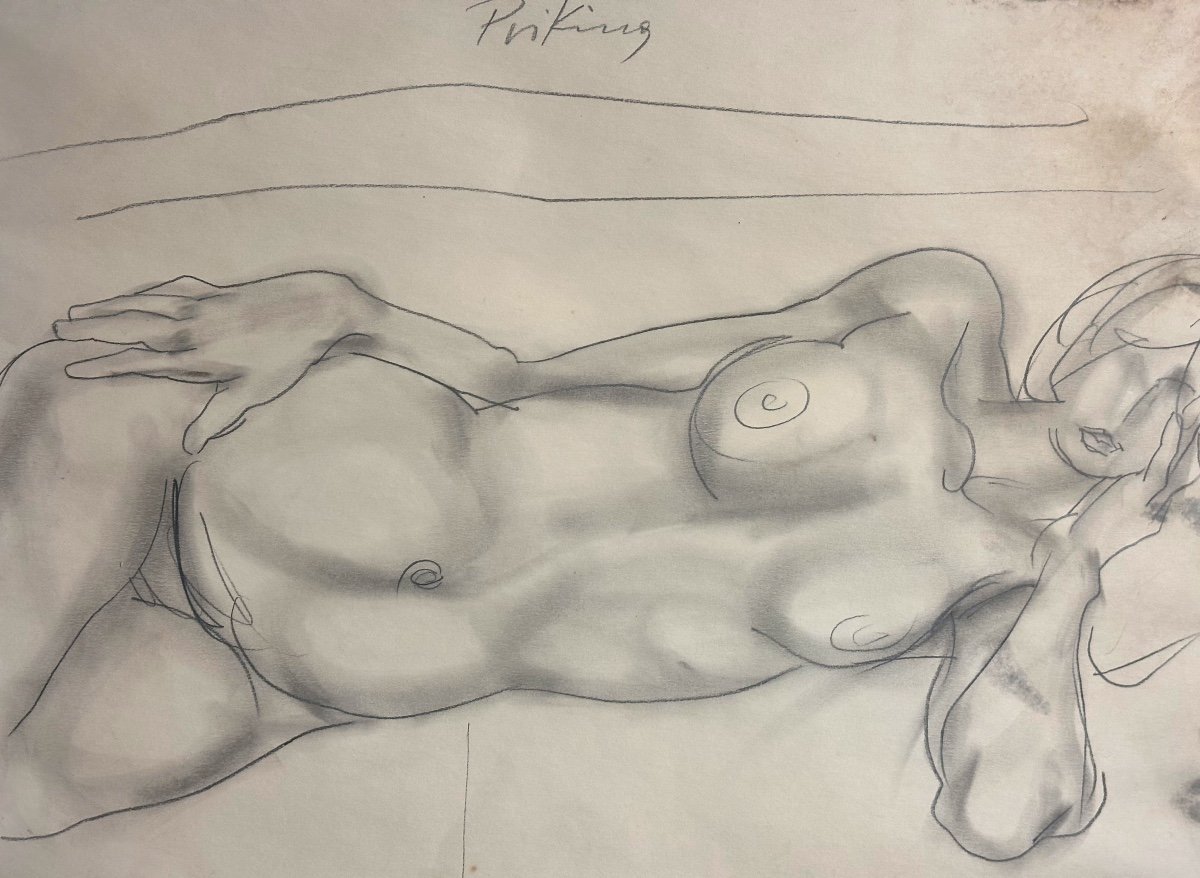 Franz PRIKING 1929-1979 Grand dessin Nu Féminin signé /3