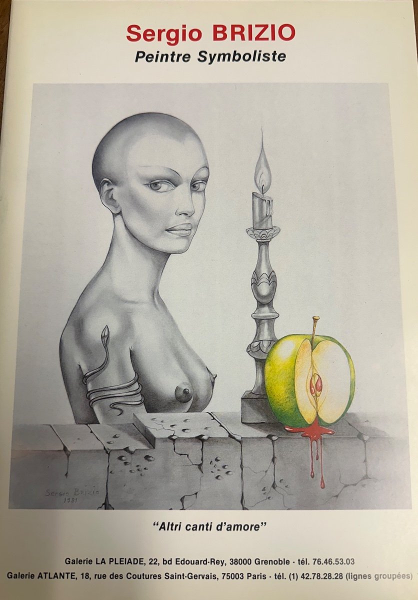 Sergio Brizio 1928-1997 Symbolist Oil Celestial Apple Signed-photo-3