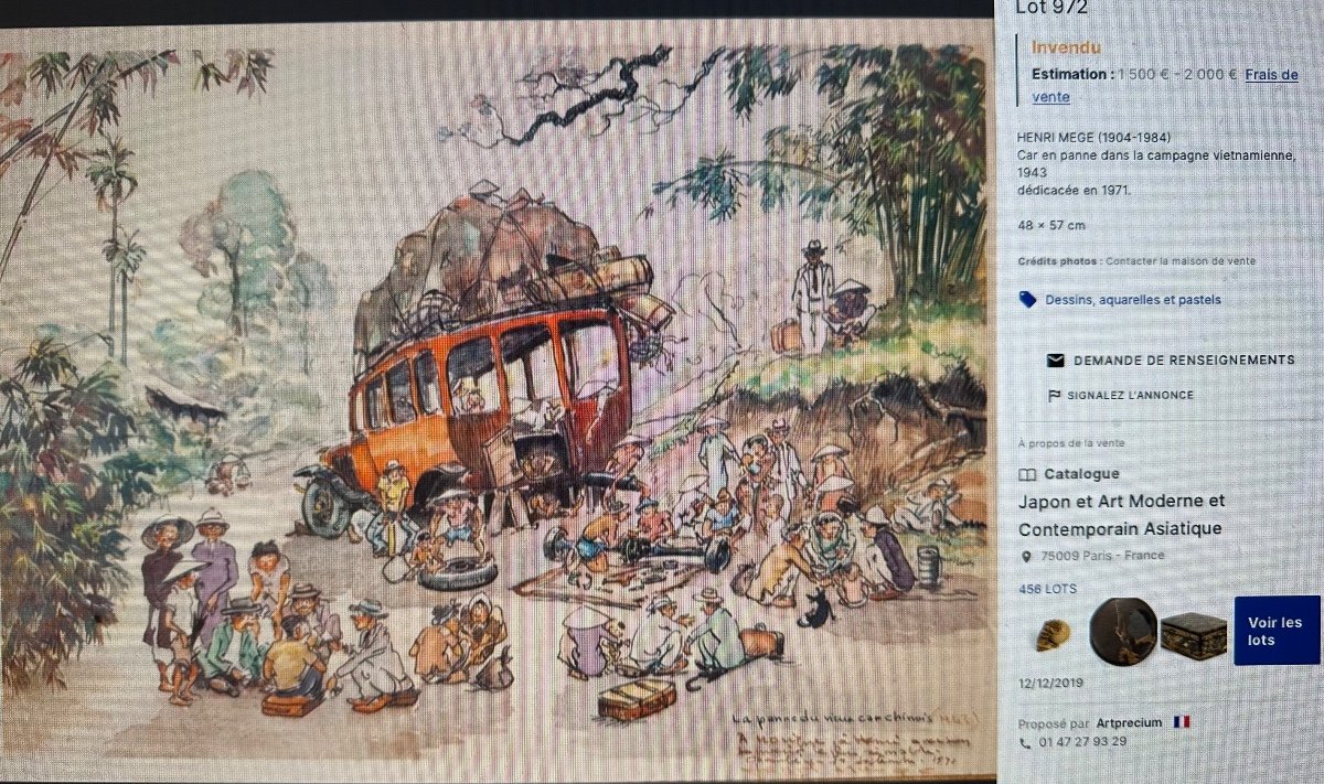 Henri MEGE 1904-1984 RARE gravure couleurs Vieux car Chinois signé Vietnam Indochine Saigon-photo-5