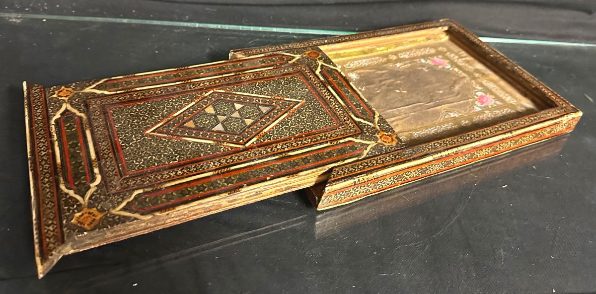 QAJAR XIXe Coffret écrin pour lettres boîte en fine marqueterie Perse-photo-3