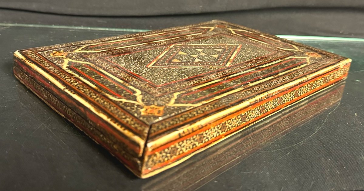 QAJAR XIXe Coffret écrin pour lettres boîte en fine marqueterie Perse-photo-5