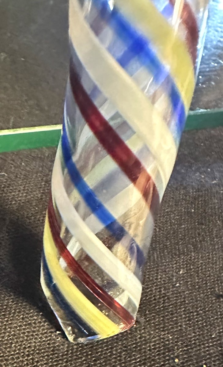 19th Century Conscript Cane In Hollow Glass With Twisted Blue White Red Yellow Decor 103cm-photo-4