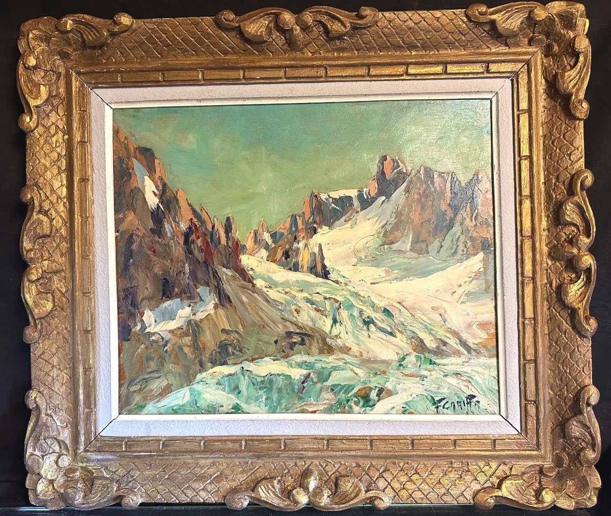 Francis Cariffa 1890-1975 The Argentiere Glacier Mont Blanc Aiguille Du Chardonnet Oil Alps-photo-2