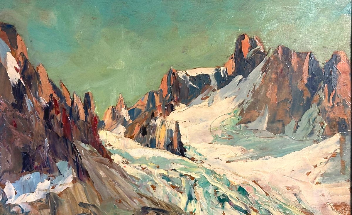 Francis Cariffa 1890-1975 The Argentiere Glacier Mont Blanc Aiguille Du Chardonnet Oil Alps-photo-4