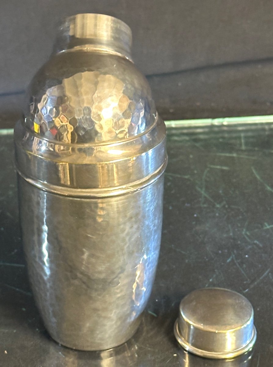 Rare 1930s Hammered Silver Plated Art Deco Cocktail Shaker In Very Good Condition -photo-5