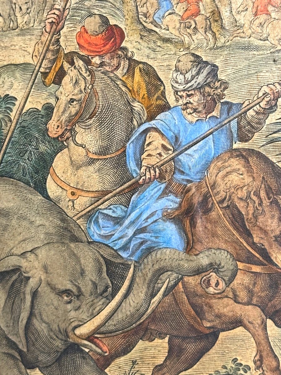 Philippe GALLE 1537-1612 d’après Chasse à l’éléphant Ancienne gravure Joannes STRADANUS chasse-photo-4