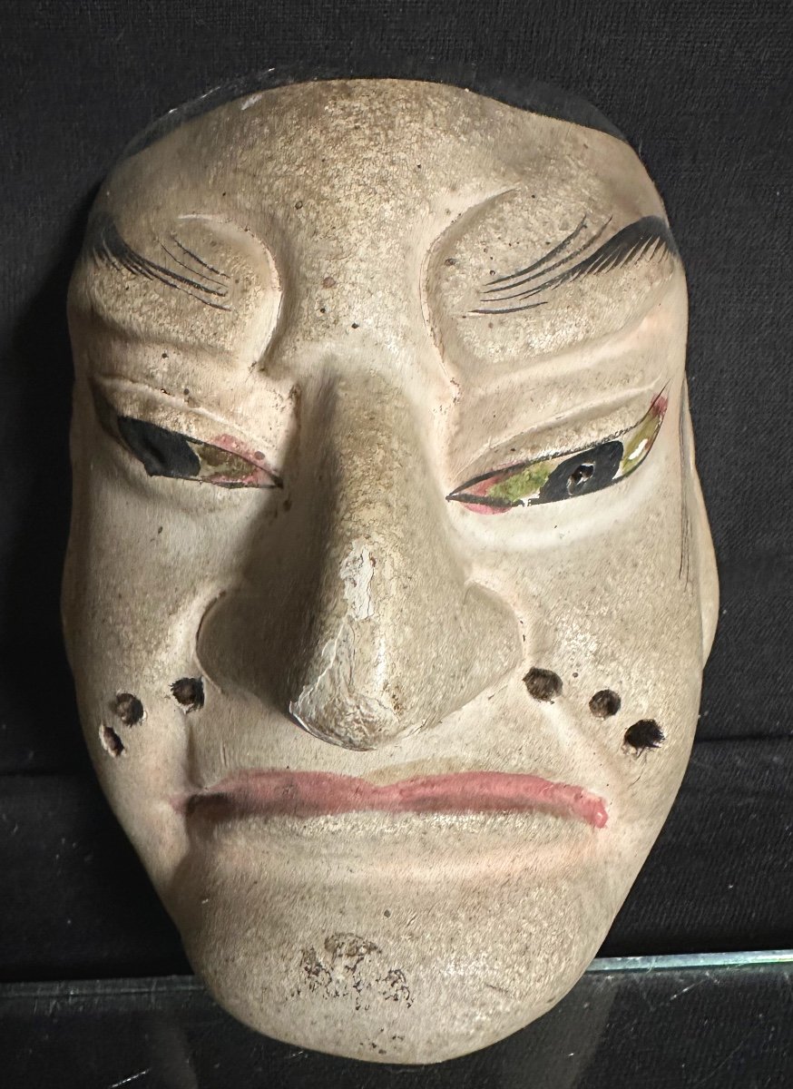 Masque De Théâtre No Japonais En Bois Polychrome XIXe  Edo