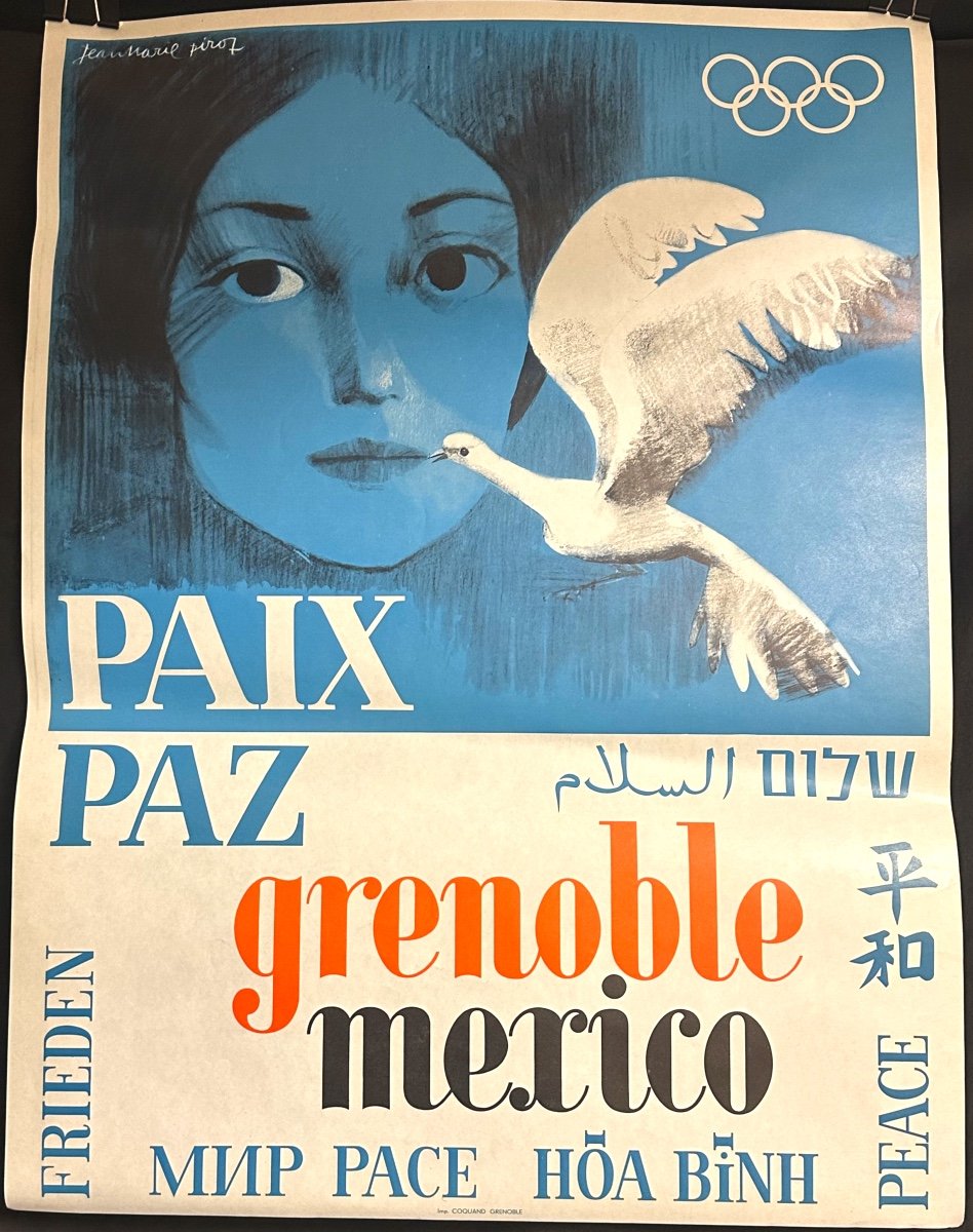 Rare Arcabas Poster Winter Olympics Grenoble 1968 Peace Mexico Sport Jean Marie Pirot -photo-2