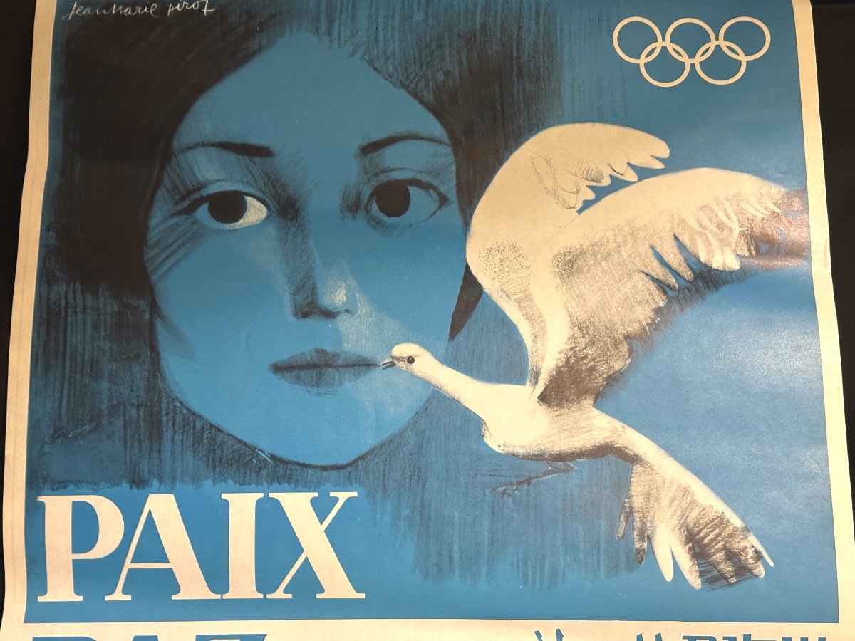 RARE Affiche ARCABAS Jeux Olympiques d’hiver Grenoble 1968 Paix Mexico sport Jean Marie PIROT -photo-2