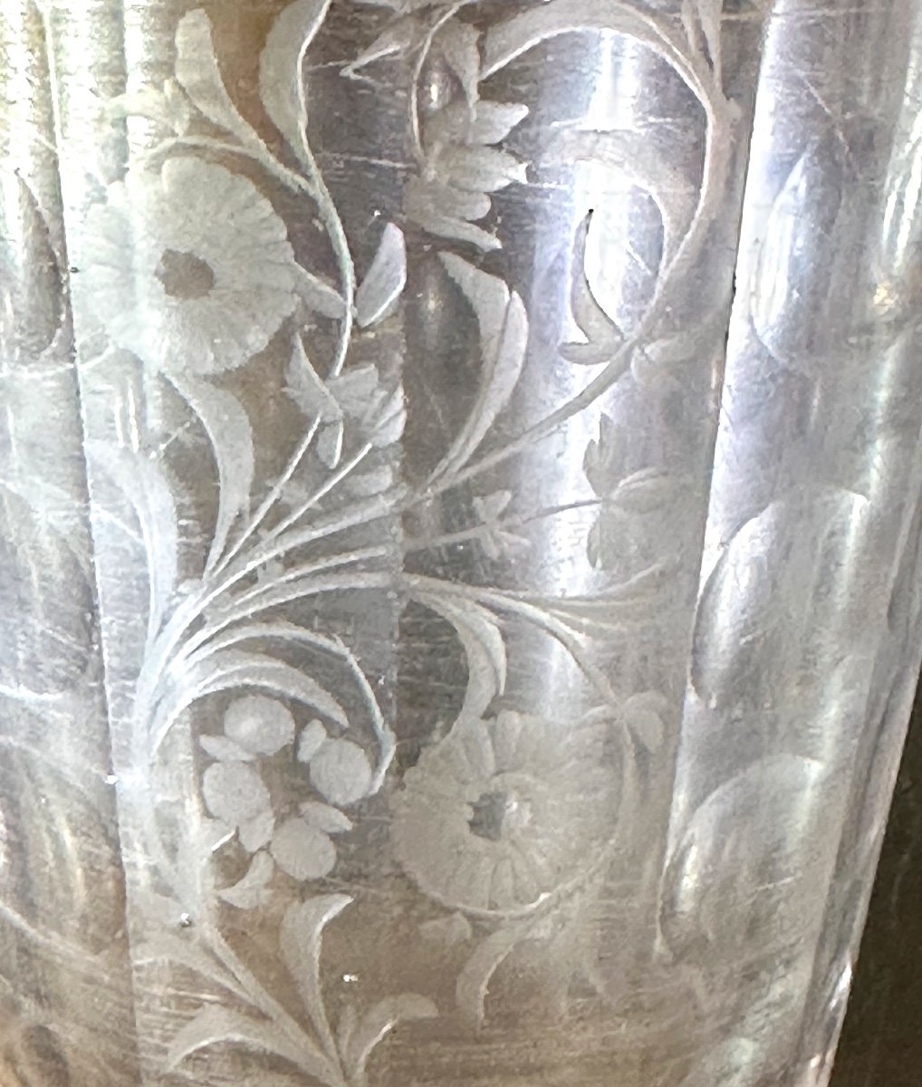 18th Century Cut Drinking Glass Goblet With Flowers Discs And Scrolls -photo-2