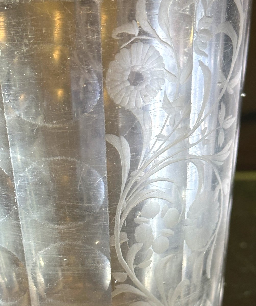 18th Century Cut Drinking Glass Goblet With Flowers Discs And Scrolls -photo-2