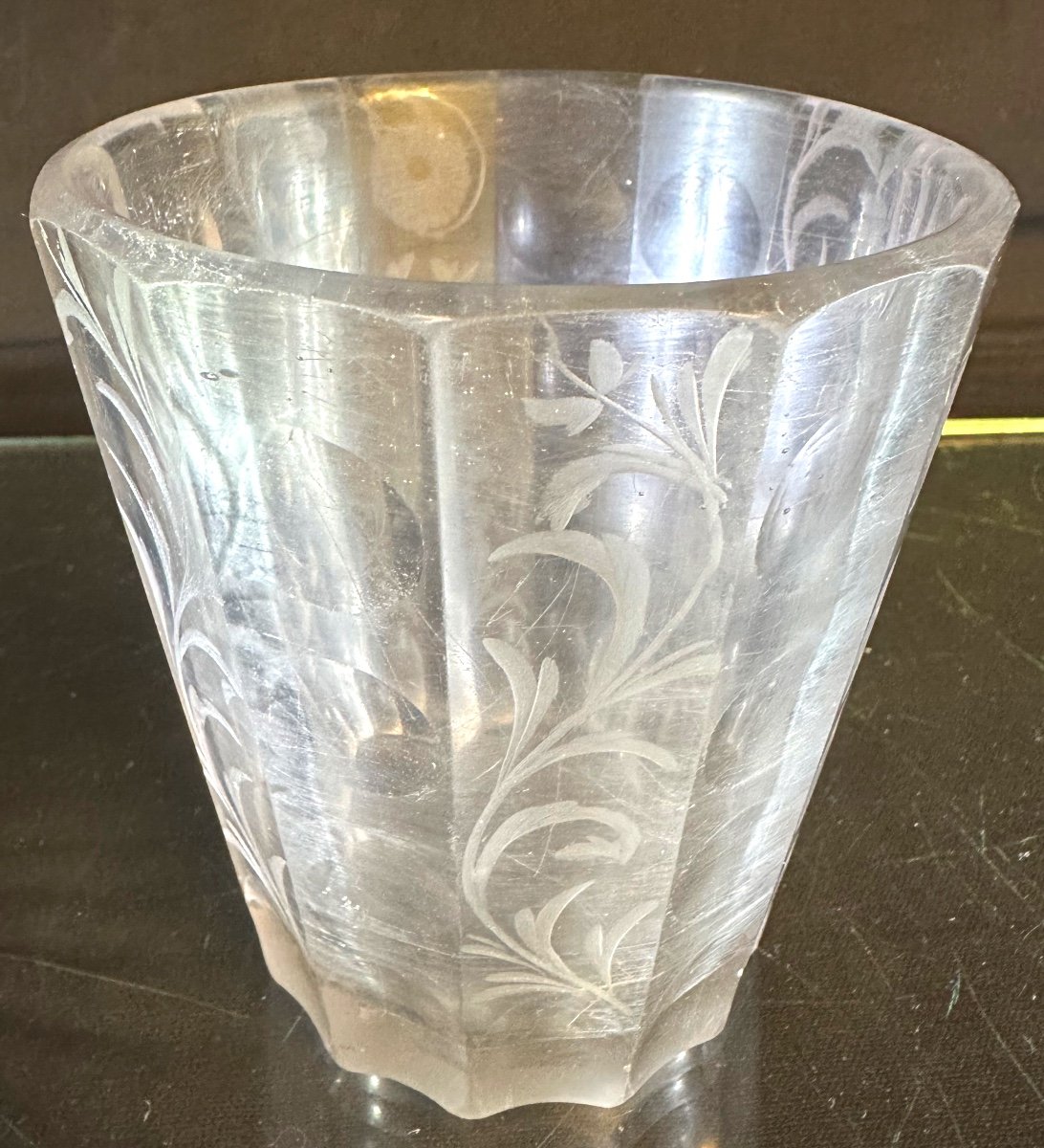 18th Century Cut Drinking Glass Goblet With Flowers Discs And Scrolls 