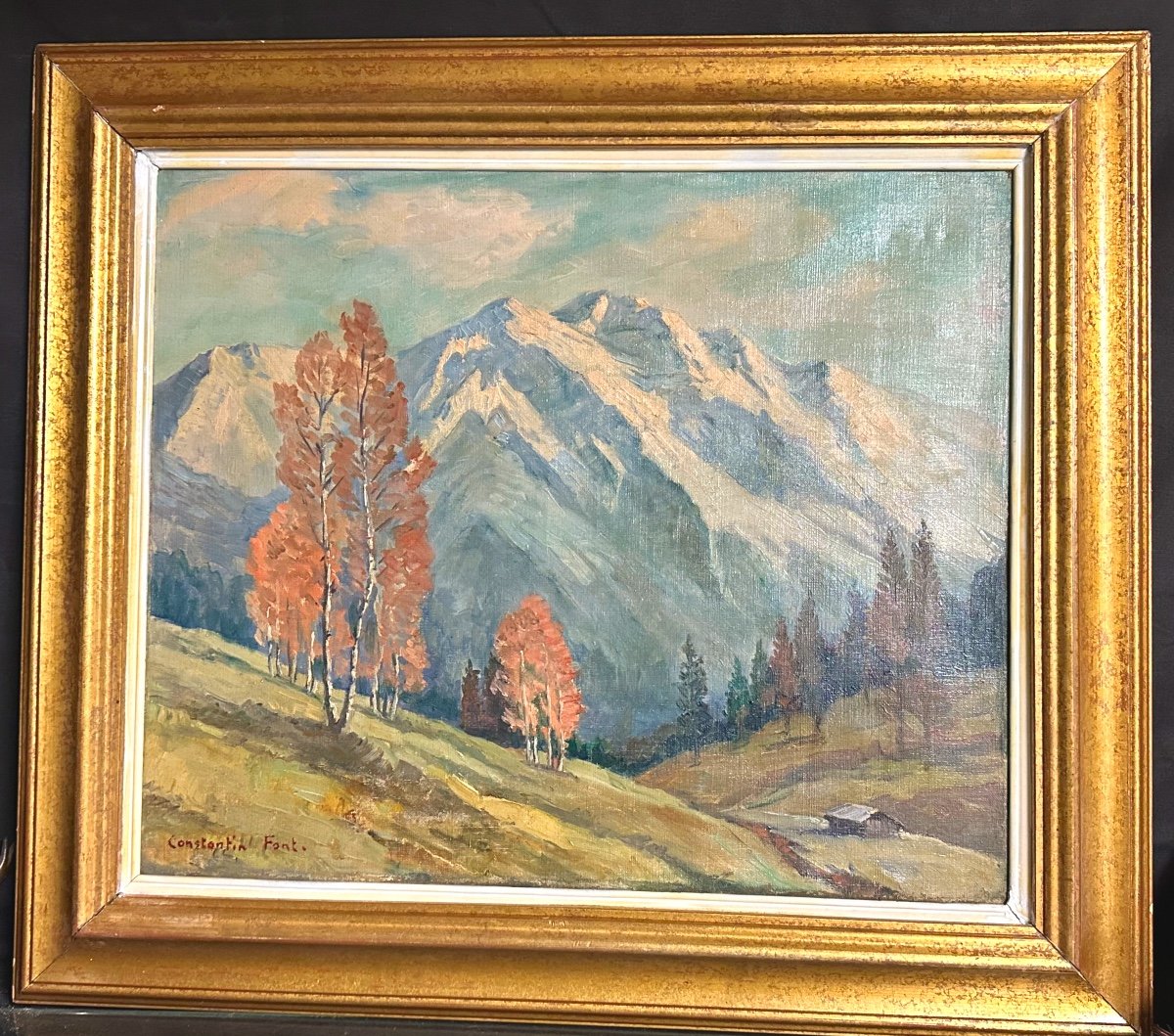 Constantin Font 1890-1954 Large Oil Massif Of Mont Blanc Snowy Alps Mountain -photo-2