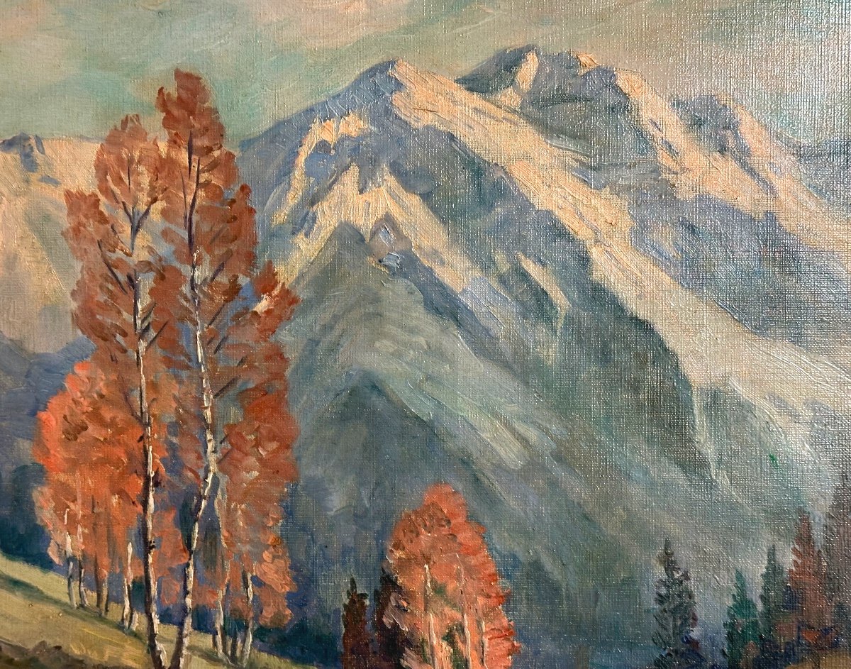 Constantin Font 1890-1954 Large Oil Massif Of Mont Blanc Snowy Alps Mountain -photo-4