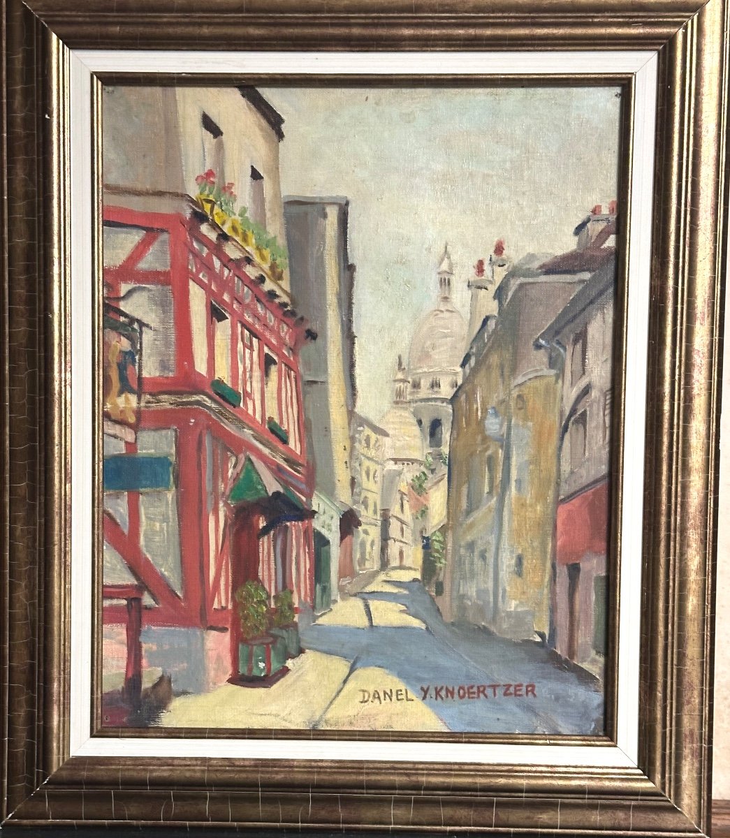 Danel Knoertzer Oil Salon 1959 Rustic Street In Montmartre Sacred Heart Paris 18th-photo-2