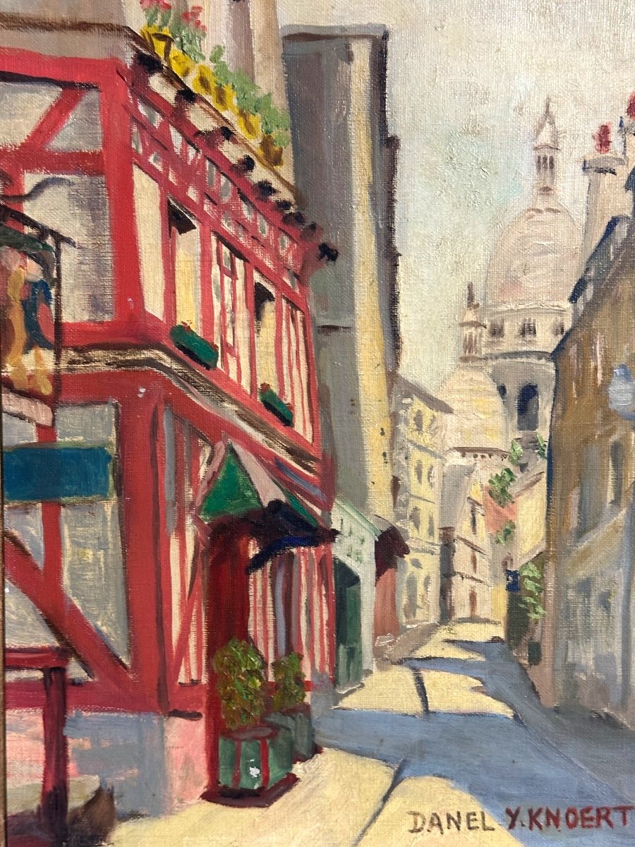 Danel Knoertzer Oil Salon 1959 Rustic Street In Montmartre Sacred Heart Paris 18th-photo-4