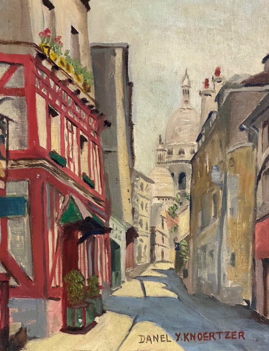 Danel Knoertzer Oil Salon 1959 Rustic Street In Montmartre Sacred Heart Paris 18th