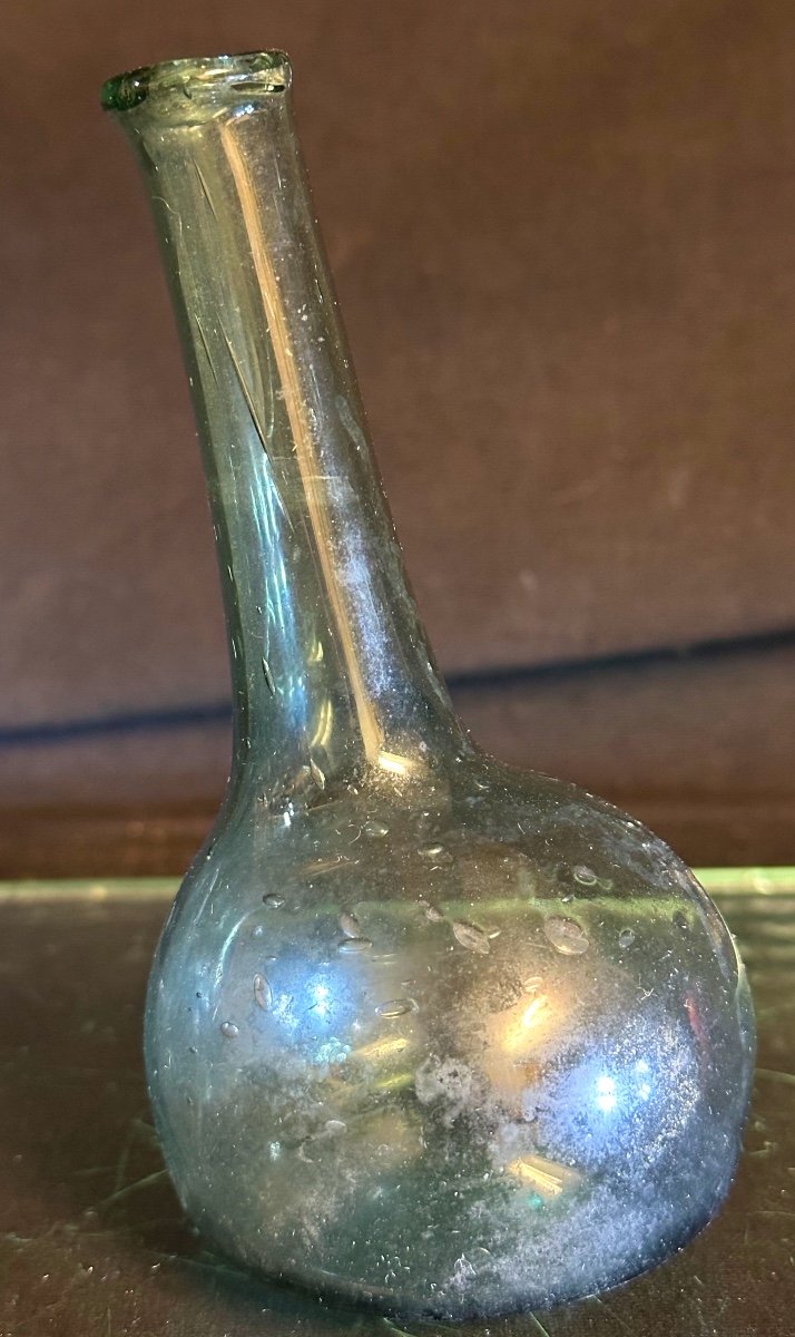 Gresigne 19th Century Blue Green Glass Flask / 2-photo-2