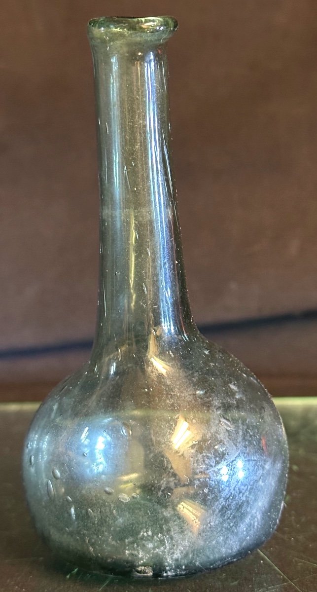 Gresigne 19th Century Blue Green Glass Flask / 2-photo-3