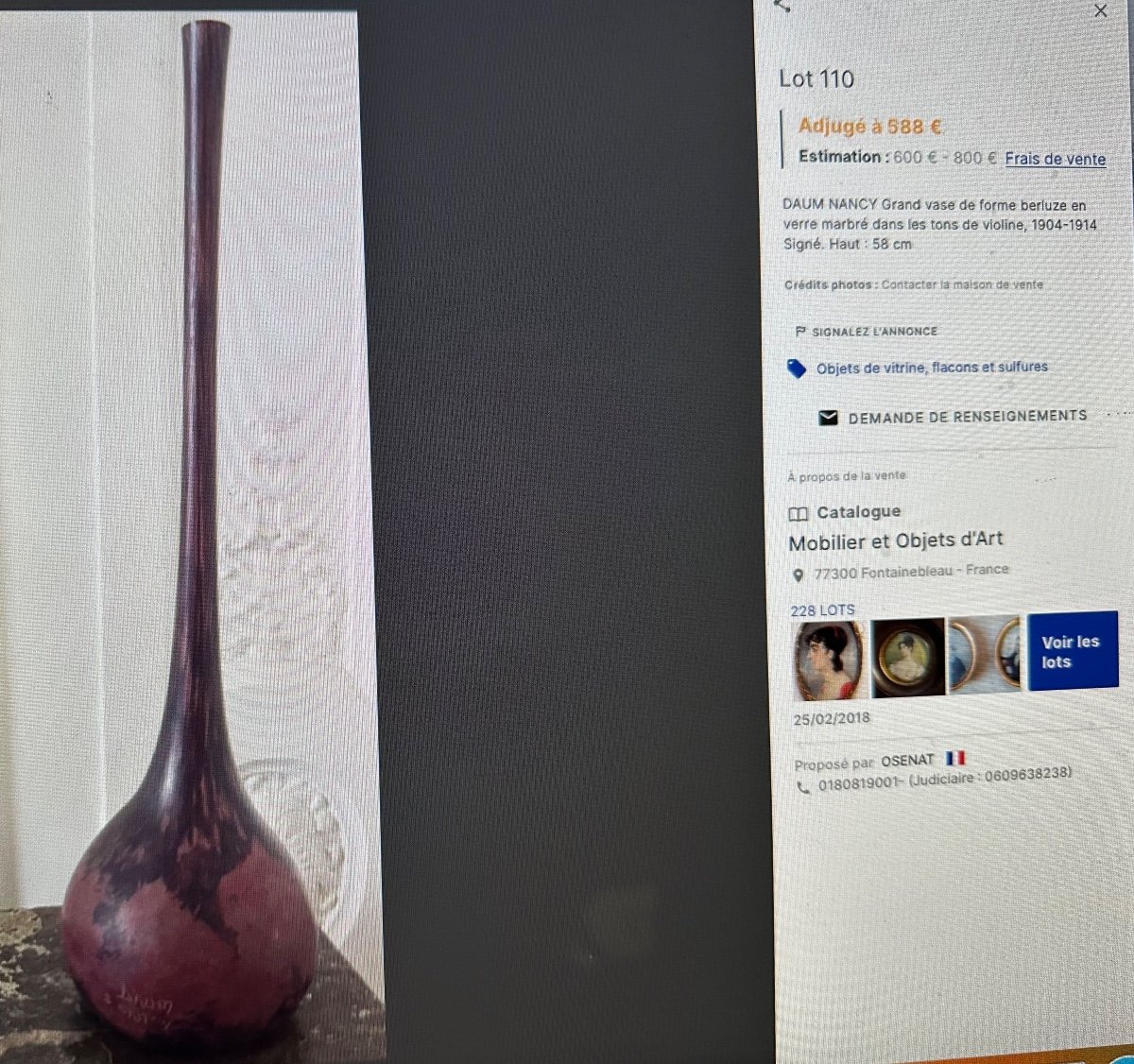 Large Berluze Daum Vase 61.3 Cm Signed Soliflore In Gradient Marbled Glass -photo-6