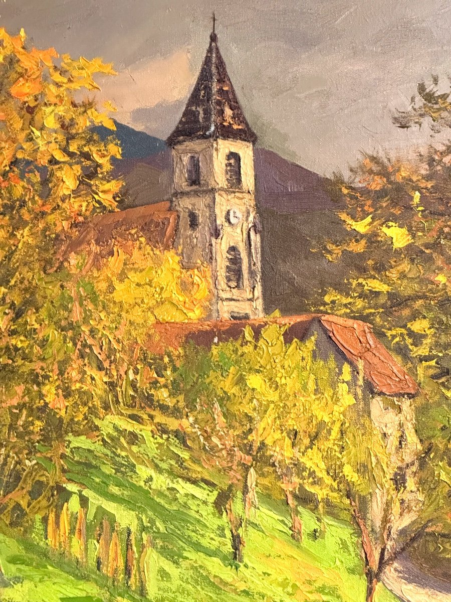 Lucien Quenard 1902-1995 Oil Church In Dauphiné Near Grenoble Mountain Alps -photo-4