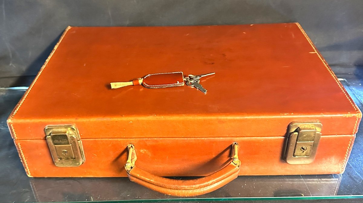 DELVAUX Attaché Case / Malette cuir fauve avec clefs signé Sac de Luxe bagage 1950 -photo-2