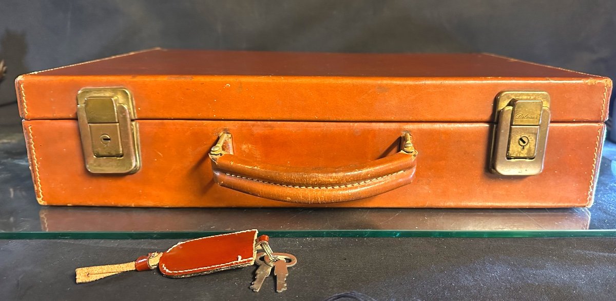 DELVAUX Attaché Case / Malette cuir fauve avec clefs signé Sac de Luxe bagage 1950 -photo-3