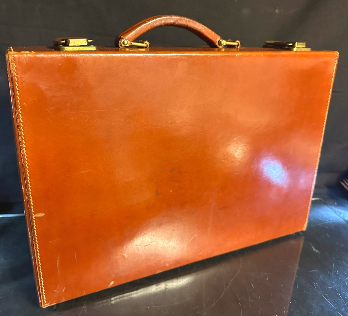 DELVAUX Attaché Case / Malette cuir fauve avec clefs signé Sac de Luxe bagage 1950 -photo-5