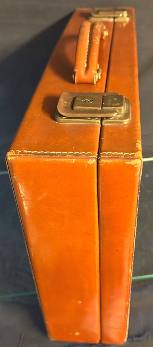 DELVAUX Attaché Case / Malette cuir fauve avec clefs signé Sac de Luxe bagage 1950 -photo-6