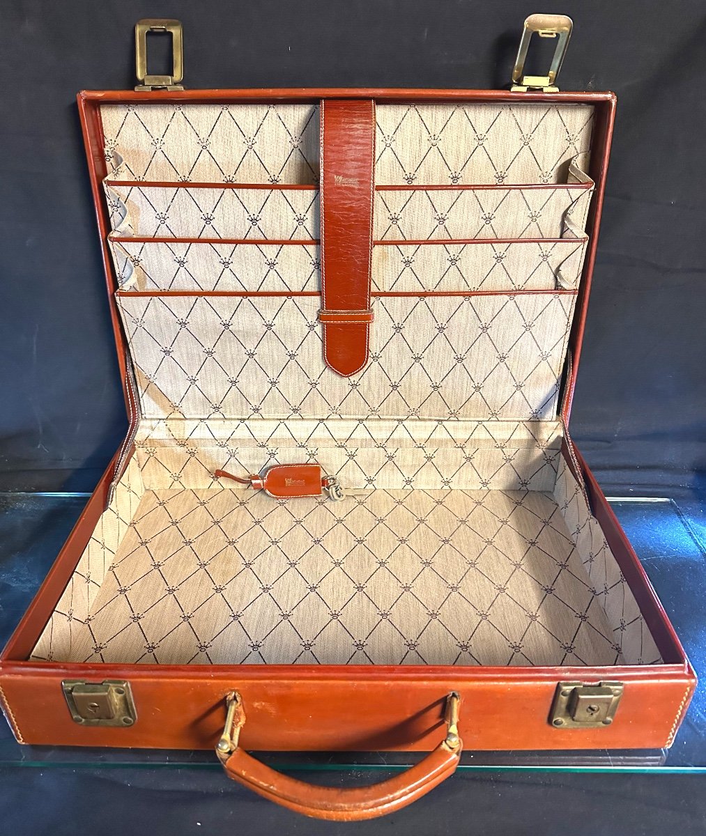 DELVAUX Attaché Case / Malette cuir fauve avec clefs signé Sac de Luxe bagage 1950 