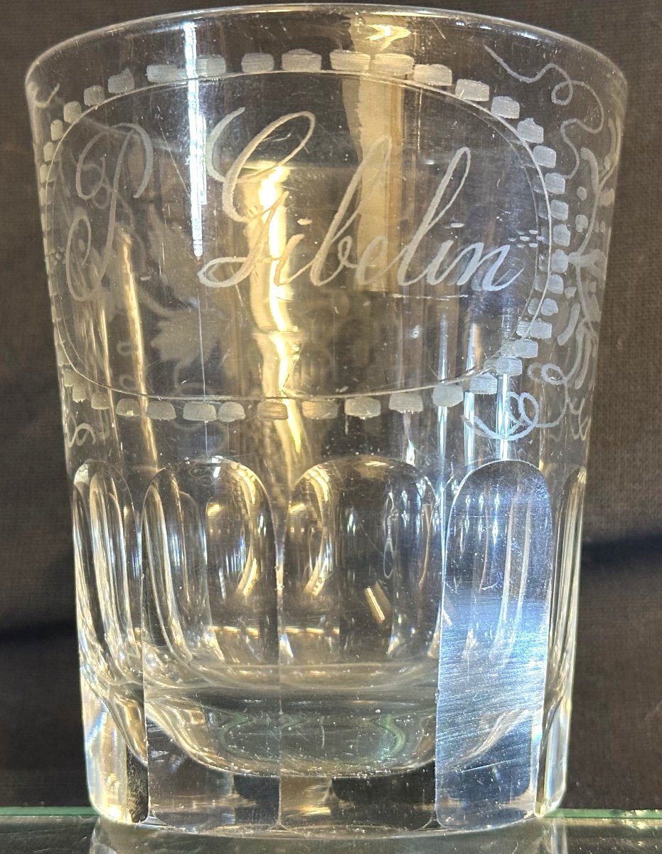 Drinking Glass Early 19th Century Cut And Engraved Decor Gibelin Vine Wine -photo-3