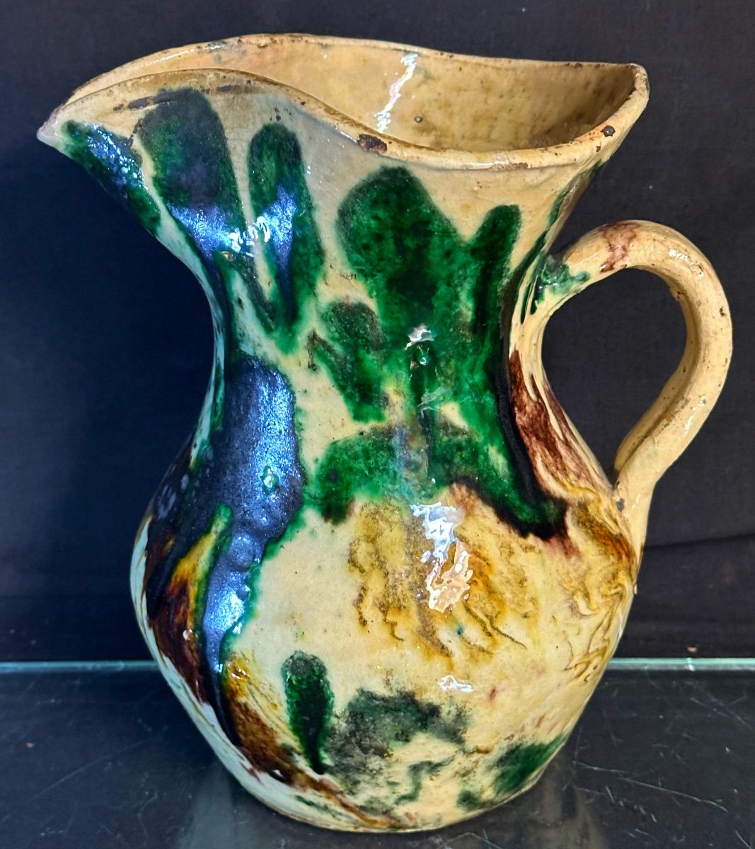 Rare Pitcher 1920 Fauve Petasson à Vif Attributed Ceramic Folk Art Isère Dauphiné Grenoble