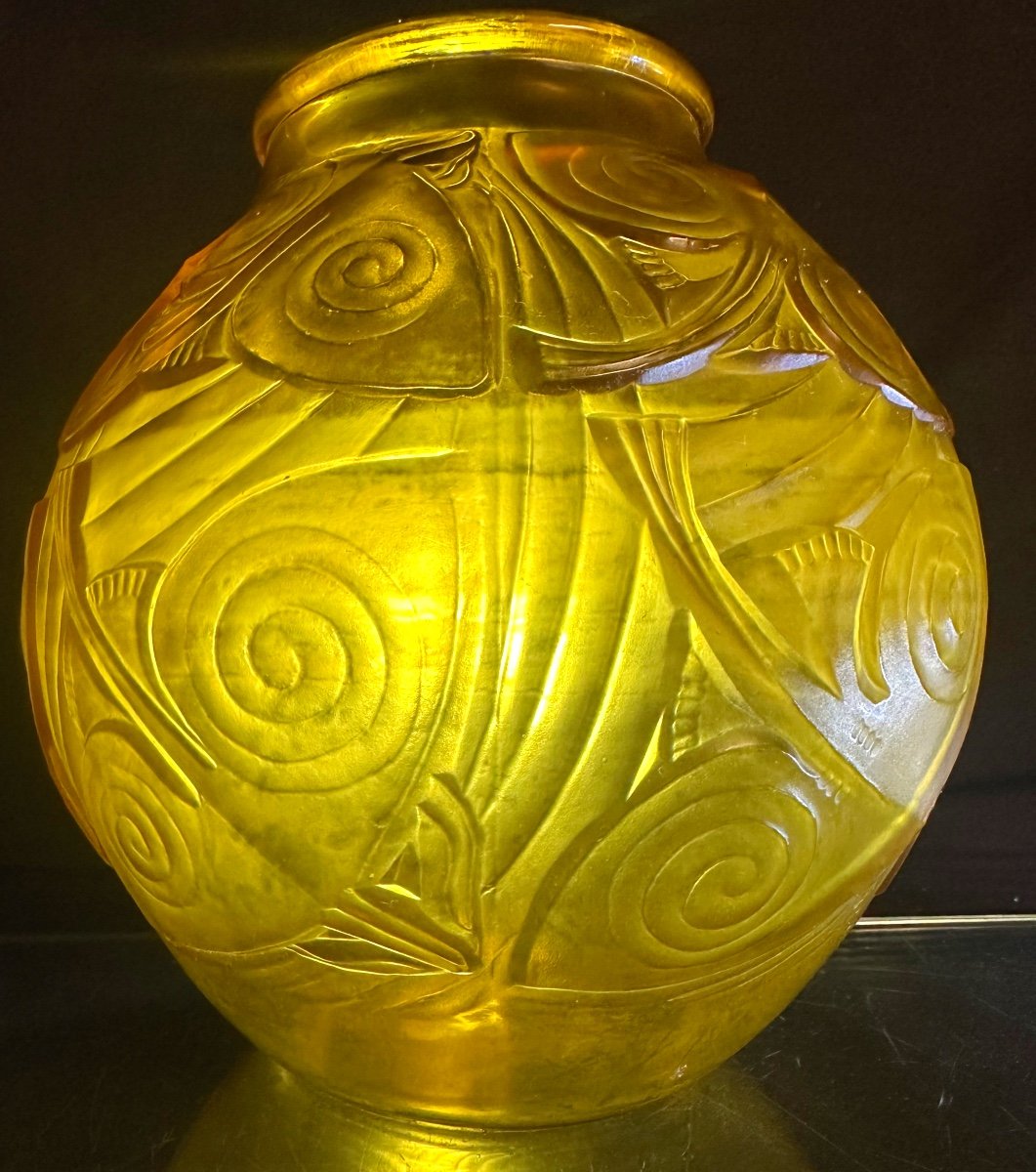 Important And Rare Yellow Sabino Vase Fish / Rays Model 1929 Art Deco Referenced -photo-2