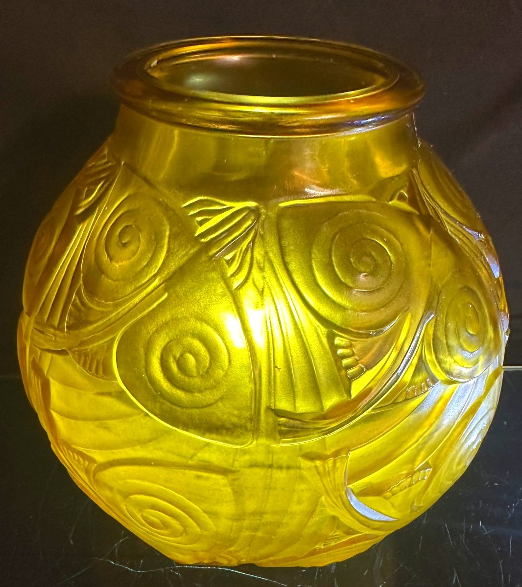 Important And Rare Yellow Sabino Vase Fish / Rays Model 1929 Art Deco Referenced 