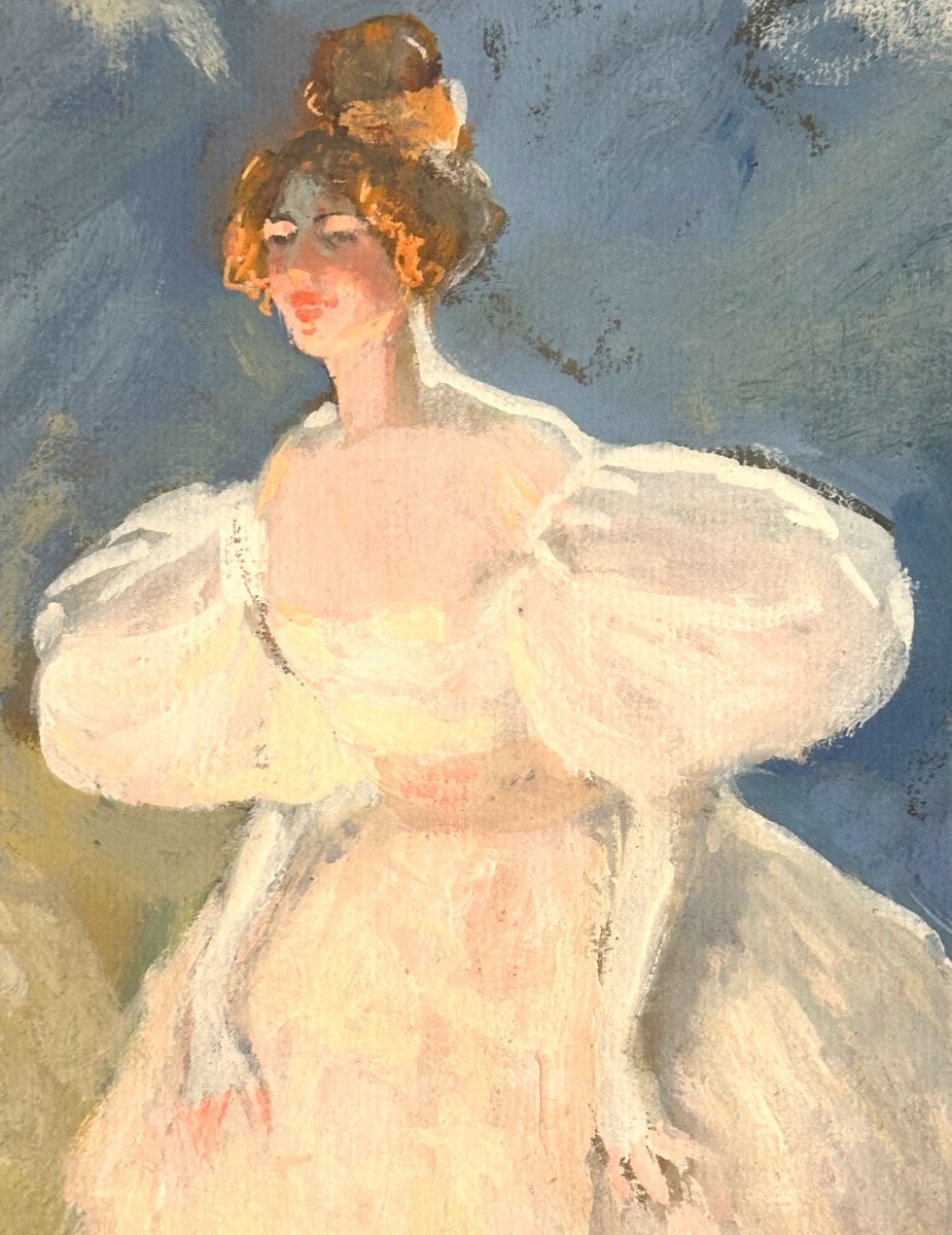 Gaston Pierre GALEY 1880-1959 Jeune comédienne en costume sur scène gouache Art Deco signée -photo-2